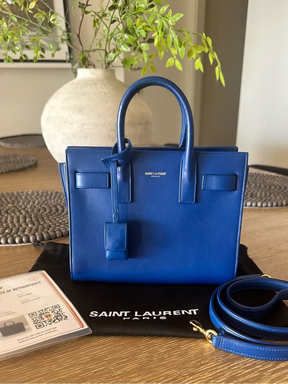 Saint Laurent YSL Nano Sac de Jour Blue Leather Crossbody Bag